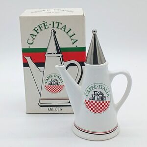 Vintage 1980's White Porcelain Caffe' Italia Oil Can Bottle Pitcher HiMark